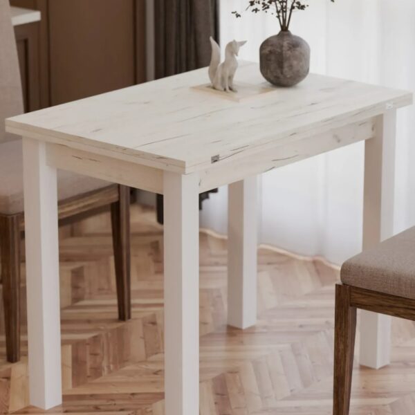 Трапезна маса 90/60 см - разтегателна - дъб крафт бял/ бял