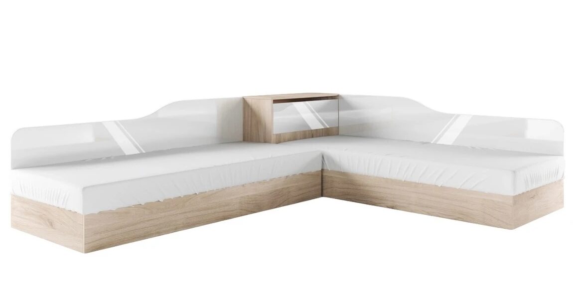 mebeliyuva Ъглови легла СИТИ 2001 - бяло гланц/ сонома арвен - Image 1