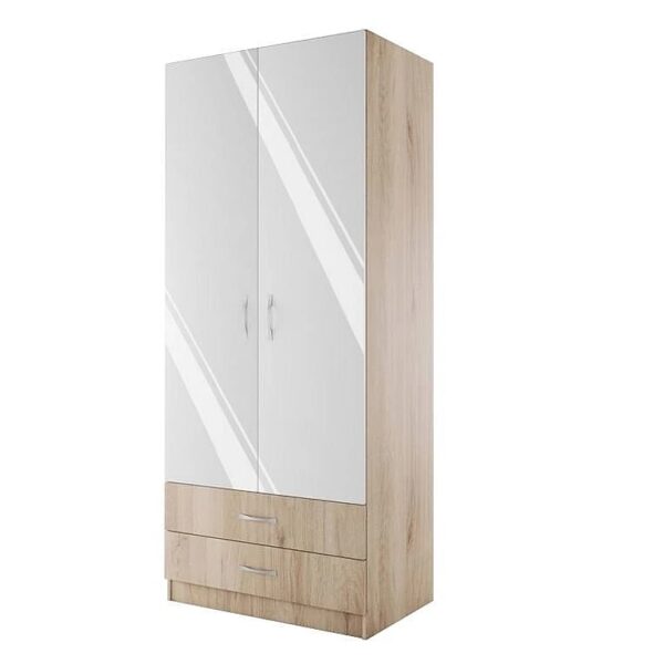 Двукрилен гардероб СИТИ 1008 с чекмеджета - бяло гланц/сонома арвен