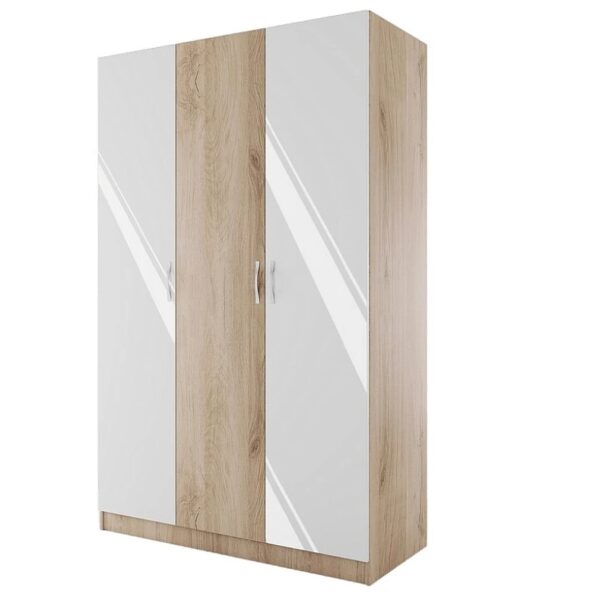 Трикрилен гардероб СИТИ 1002 - бяло гланц/сонома арвен