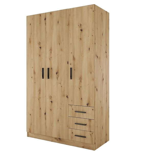 Трикрилен гардероб СИТИ 1028 с чекмеджета - дъб артисан