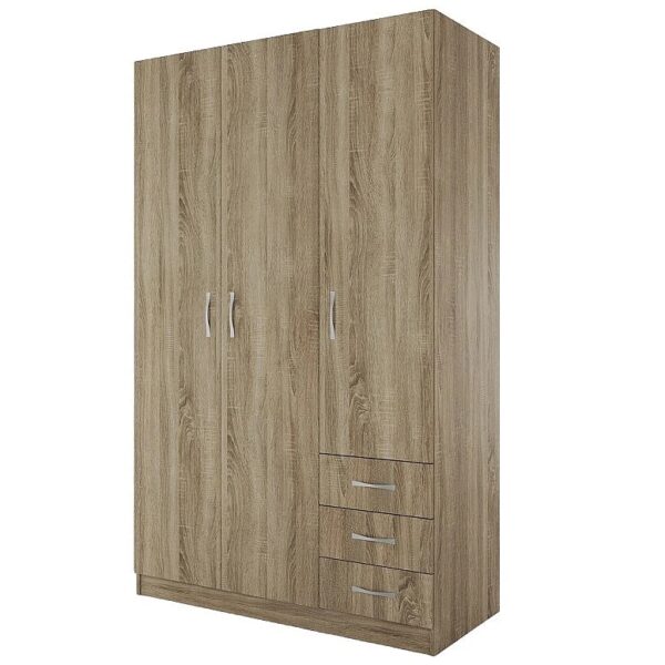 Трикрилен гардероб СИТИ 1028 с чекмеджета - сонома тъмна