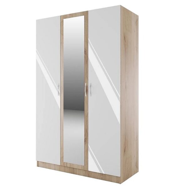 Трикрилен гардероб СИТИ 1003 с огледало - бяло гланц/ сонома арвен