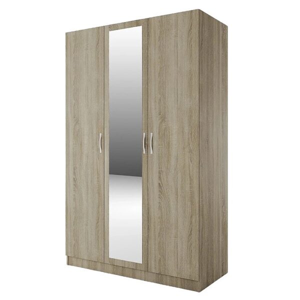 Трикрилен гардероб СИТИ 1003 с огледало - сонома тъмна