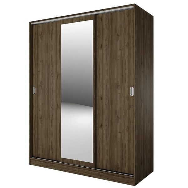 Трикрилен гардероб с плъзгащи врати, огледало и вътрешни чекмеджета СИТИ 1006 - орех адмирал