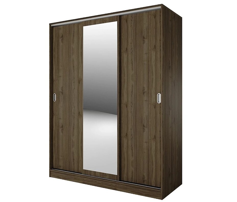 Екранна снимка_16-1-2026_135327_monema.bg Трикрилен гардероб с плъзгащи врати, огледало и вътрешни чекмеджета СИТИ 1006 - орех адмирал - Image 1