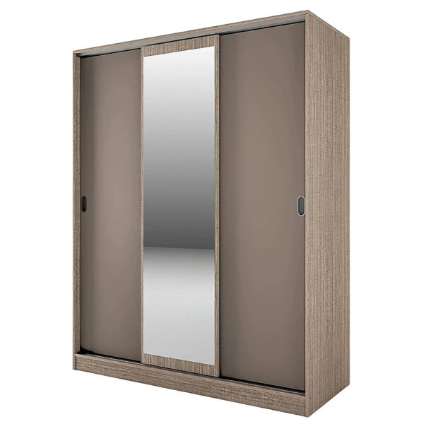 Трикрилен гардероб с плъзгащи врати,огледало и вътрешни чекмеджета СИТИ 1006 - лате/мока