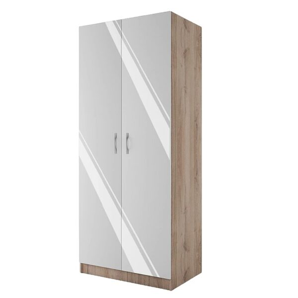 Двукрилен Гардероб СИТИ 1001 - бяло гланц/сонома арвен