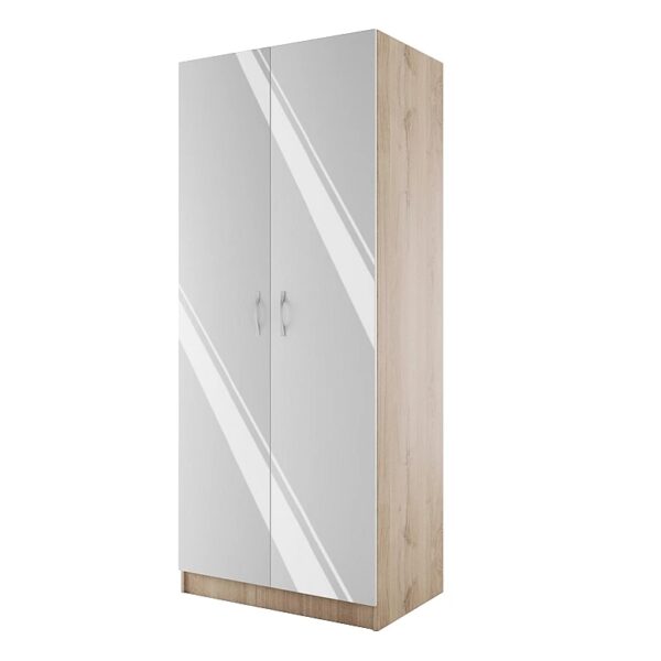 Двукрилен гардероб СИТИ 1007 - бяло гланц/сонома арвен
