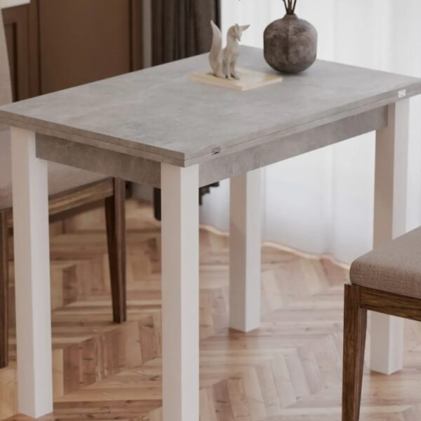 Трапезна маса 90/60 - разтегателна - бетон/бяло