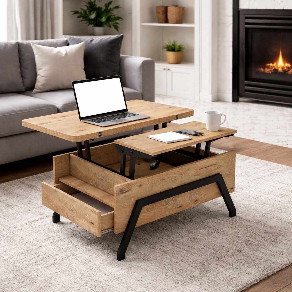 INT Маса с повдигащ механизъм ARLES - дъб артисан/ черно - Image 1