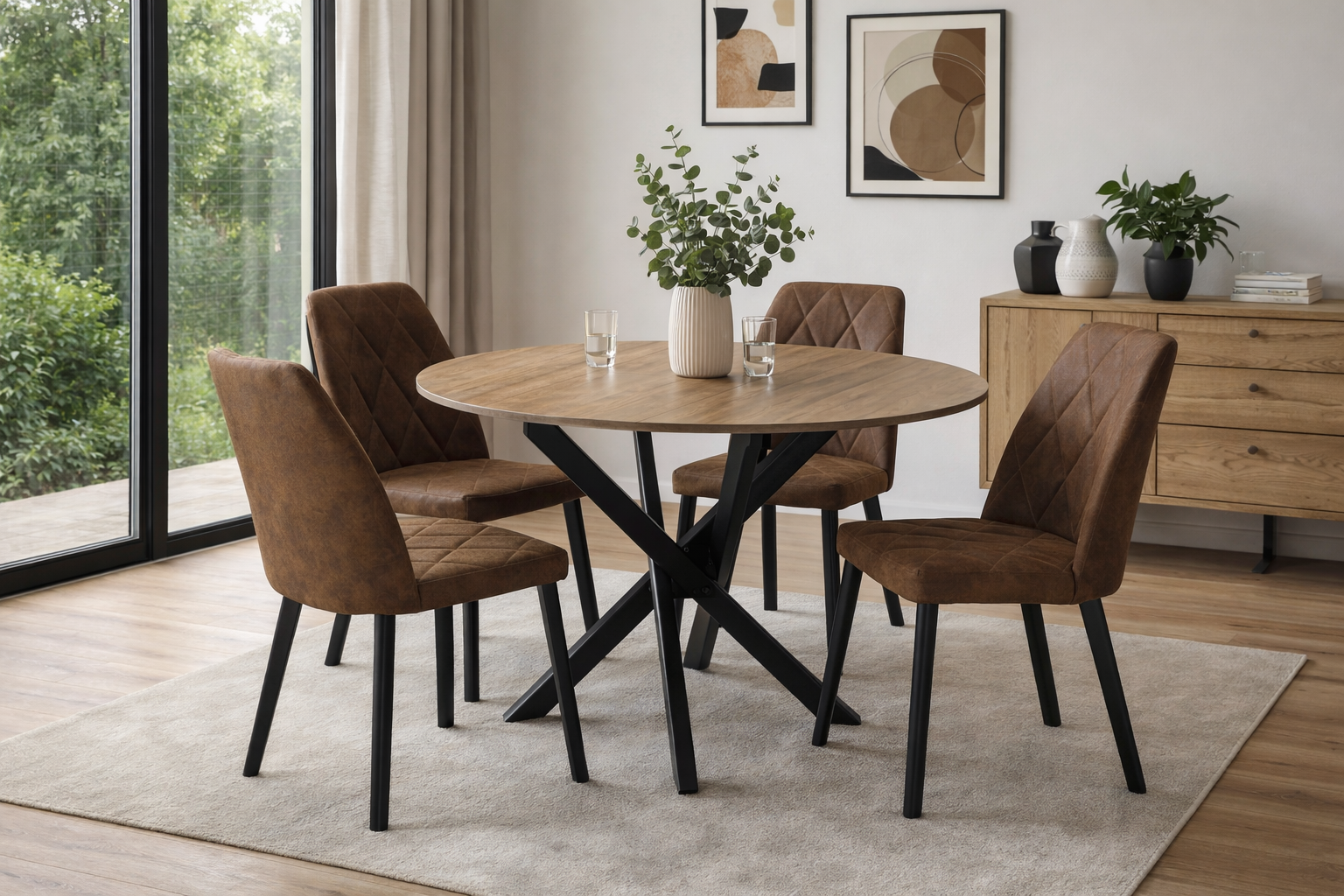 INT Трапезна маса RUTA - разтегателна - светъл дъб/ черно - Image 1