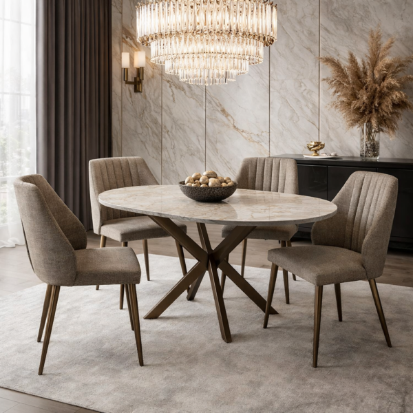 Трапезна маса DOBOK - разтегателна -сив мрамор/бронз