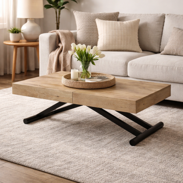 Маса с повдигащ механизъм ELITON - дъб артисан/черно