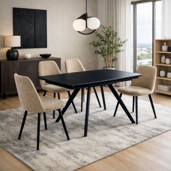 Трапезна маса LUCAS - разтегателна - черен мат/ черно