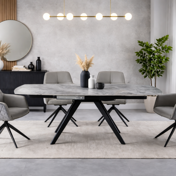 Трапезна маса LUCAS - разтегателна -светло сив гланц/черно