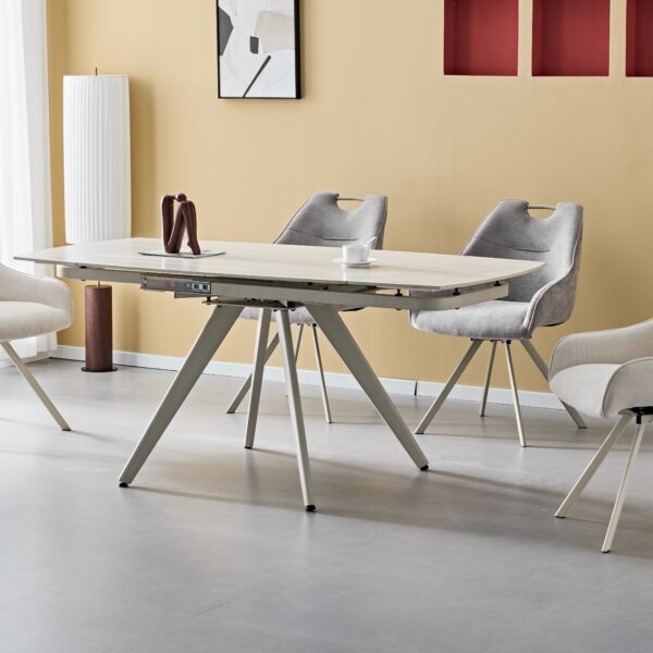 Трапезна маса LUCAS - разтегателна - бял травертин/ кашмир