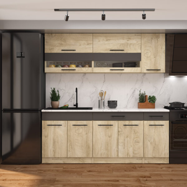 Кухня ФЛОРЕНЦИЯ 2 - дъб елеганс/графит -конфигурация 200 см