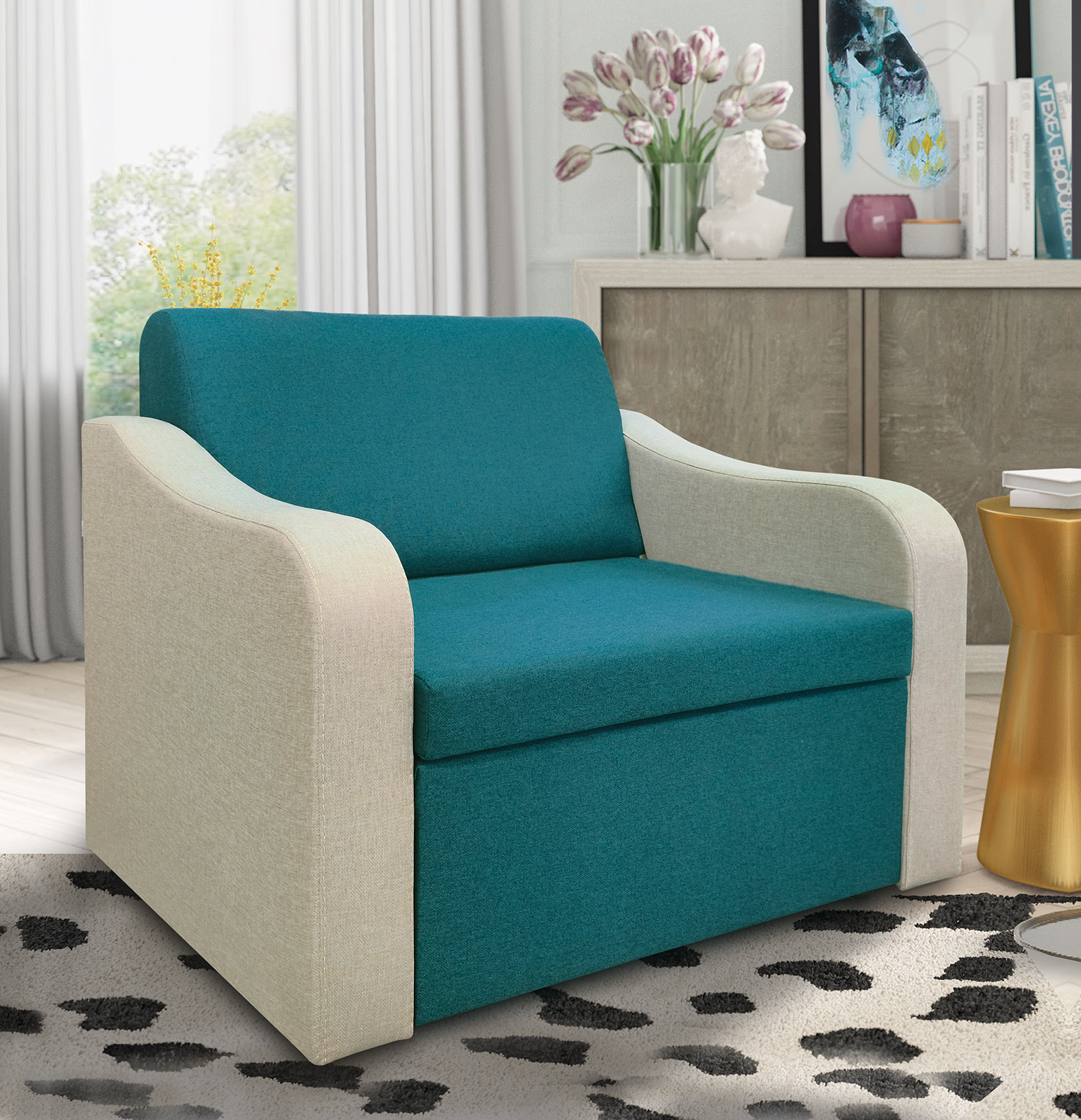 Havai_twist_cream_twist_petrol_int_ Разтегателен фотьойл Хавай - туист крем/ туист петрол - Image 1